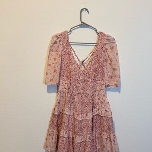 Vintage-Inspired Floral Boho Mini Dress – Pink